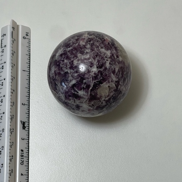 Lepidolite Sphere with Smoky Quartz and Tourmaline inclusions - Picture 6 of 10